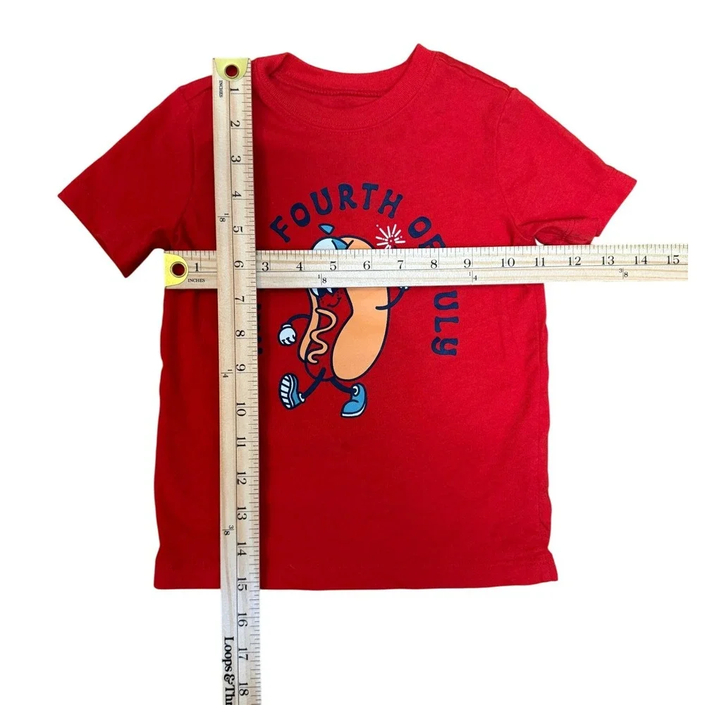 Carter's Graphic Tee Toddler 2T Red Happy Fourth of‎ July Hot Dog GCL104556